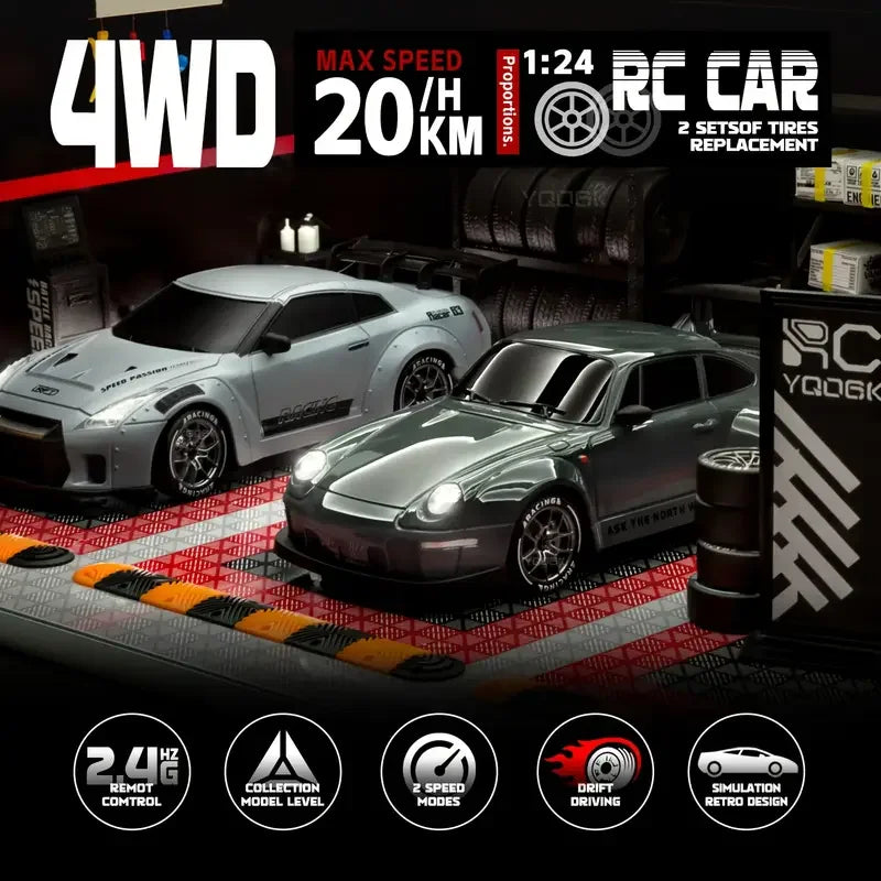 New RC Drift Car 4WD 1:24 Scale Remote Control Car with LED Lights 2.4GHz 20KM/H  RC Car Drifting Tires Racing Sport Vehicle Toy