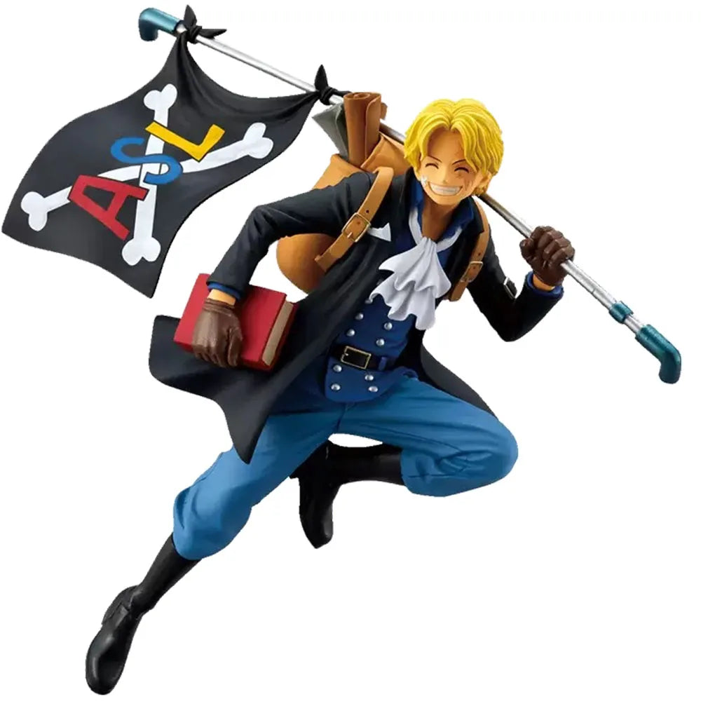 18CM Sabo Figure Anime ONE PIECE Cute Run Anti-Flag Three Brothers Desktop Golf Artwork Model Toy Gift Collection Ornaments PVC