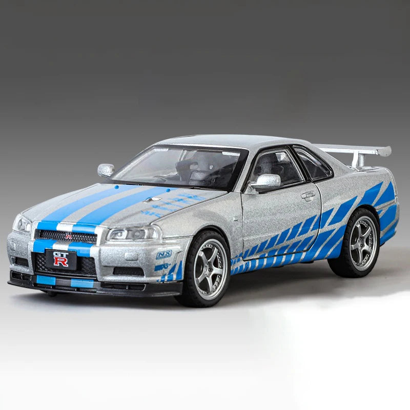1:32 GTR R34 Skyline Street Car Version Supercar Die Casting Alloy Model Metal Car Sound Light Pull Back Mini GT Valentine's Day