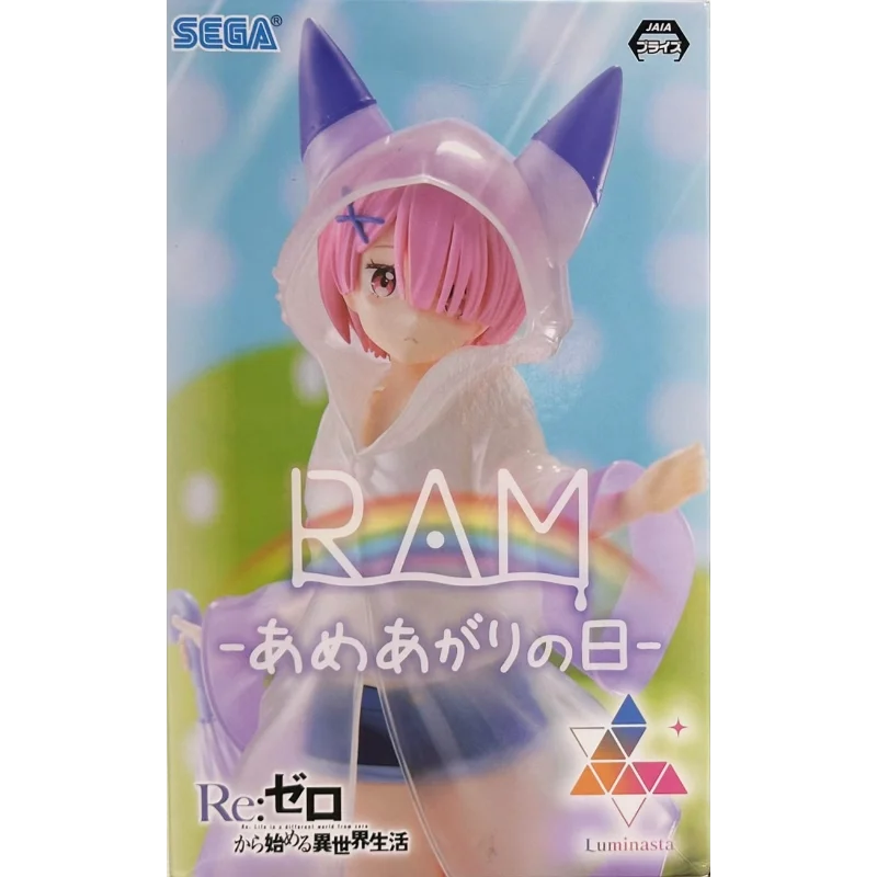 Original Sega Re:Life In A Different World From Zero Rem Ram Raincoat Girl Anime Figure 21cm Model Collection Toy Kid Xmas Gift