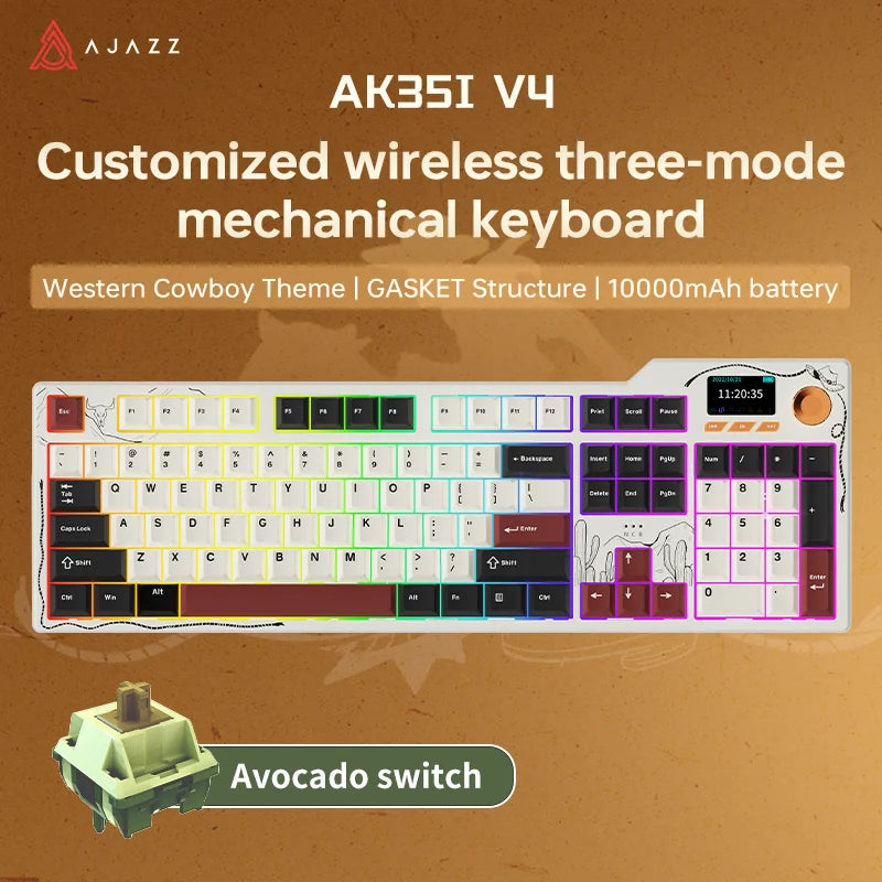 НОВА Ajazz AK35I V3 MAX Трирежимна Жична Bluetooth Безжична Геймърска Клавиатура Уплътнение Пълен Ключ Hot Swap 104 Ключа Персонализирана Клавиатура