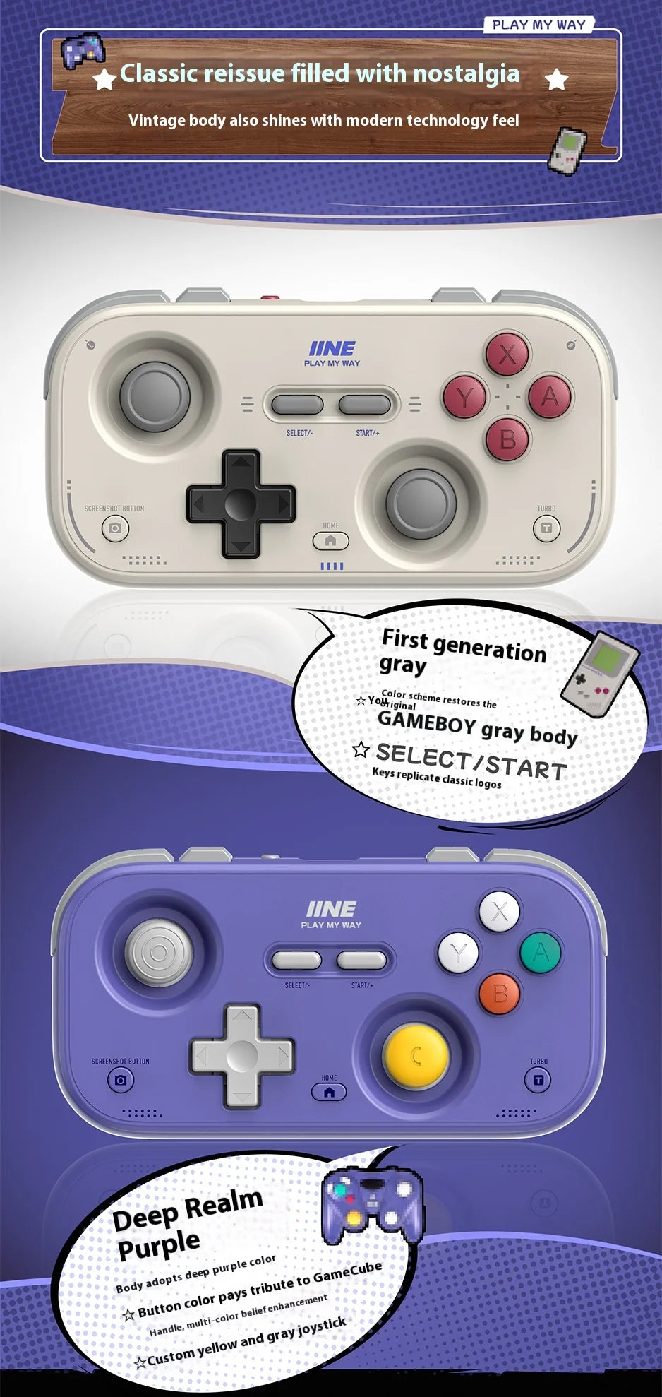 IINE Retro Card Game Controller Portable Switch2 mini handle Hall Joysticks 1000Hz Recessed Joystick Designed Customizable Gifts