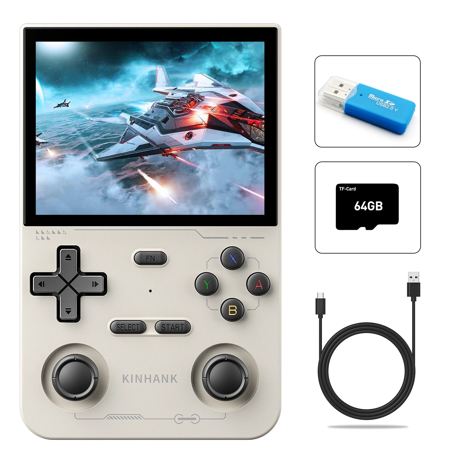 KINHANK K36 Retro-Handheld-Videospielkonsole, 500nit, 3,5-Zoll-IPS-Bildschirm, 16000 Spiele-Emulator für PS1/PSP/DC/N64/SS