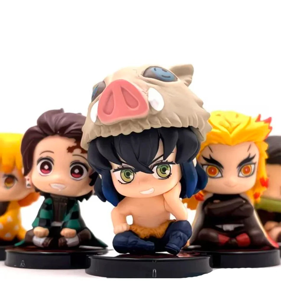 5 Style/Set Q Version Demon Slayer Sitting Ghost Doll Tanjiro Nidouzi Inosuke Zenizu Figure Action Figure Movie Model Toys Doll