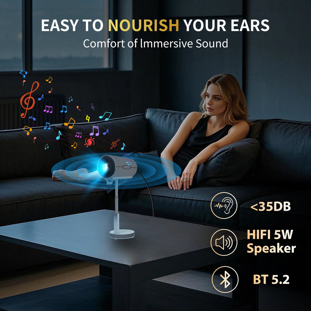 2025 NEW Android 13.0 Mini Projector 4K with Native 1080P 500 ANSI  Electric Focus Home Projector with Foldable Stand