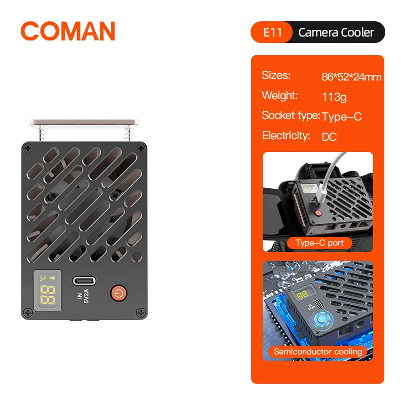 COMAN E11 Ultra Quiet Camera Cooling Fan High Speed Radiator Heat Sink Kit For DSLR Cameras 4K Video Sony Canon Nikon