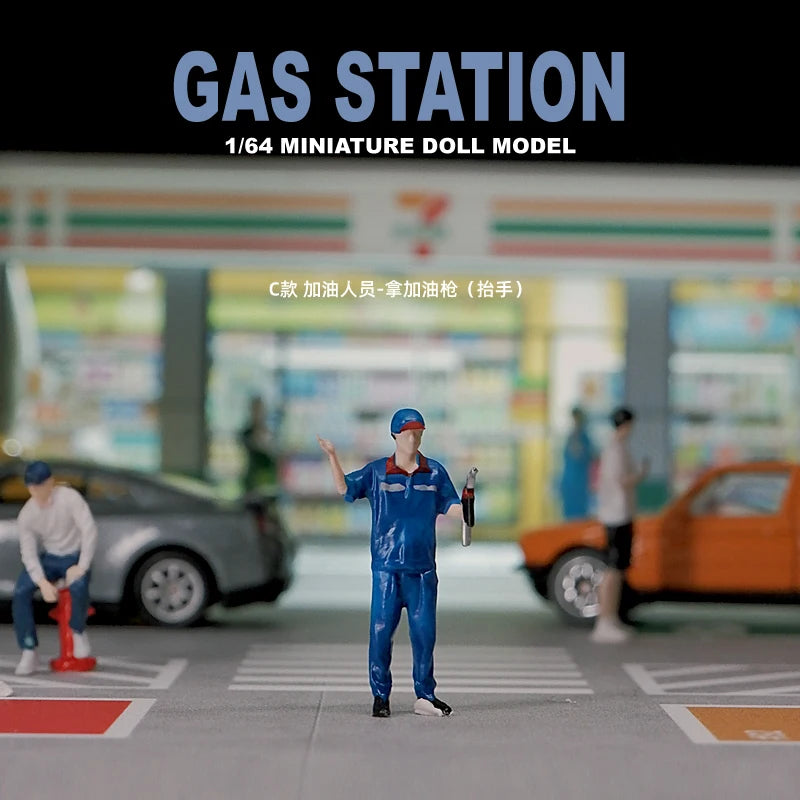 Kicarmod 1/64 Scale Model Gas Station Employee Figurine Collectible Doll Exquisite Figure for Fans in Scale Diecast Model Car