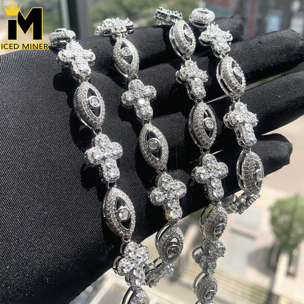 Icedminer 5A Zircon Cross Infinite Eye Necklace Cuban Chain Iced Out For Men And Women Fashion Hip Hop Jewelry Free Shipping