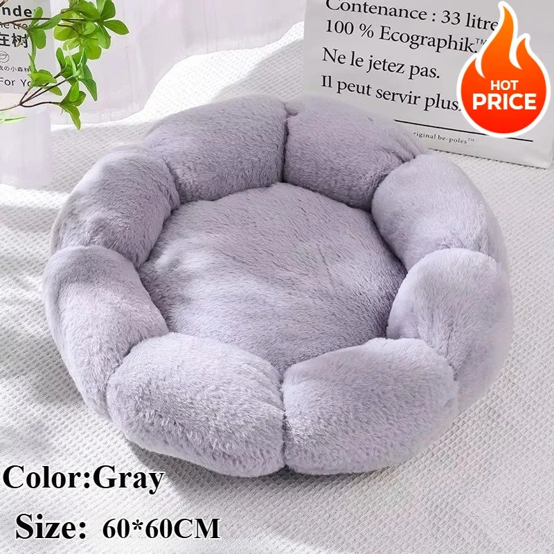60 cm superweiches Katzenbett, langes Plüsch-Hundekissen, Katzenkissen, Tiere, Schlafsofa, blumenförmiges rundes Haustierbett, Haustier-Hundebetten