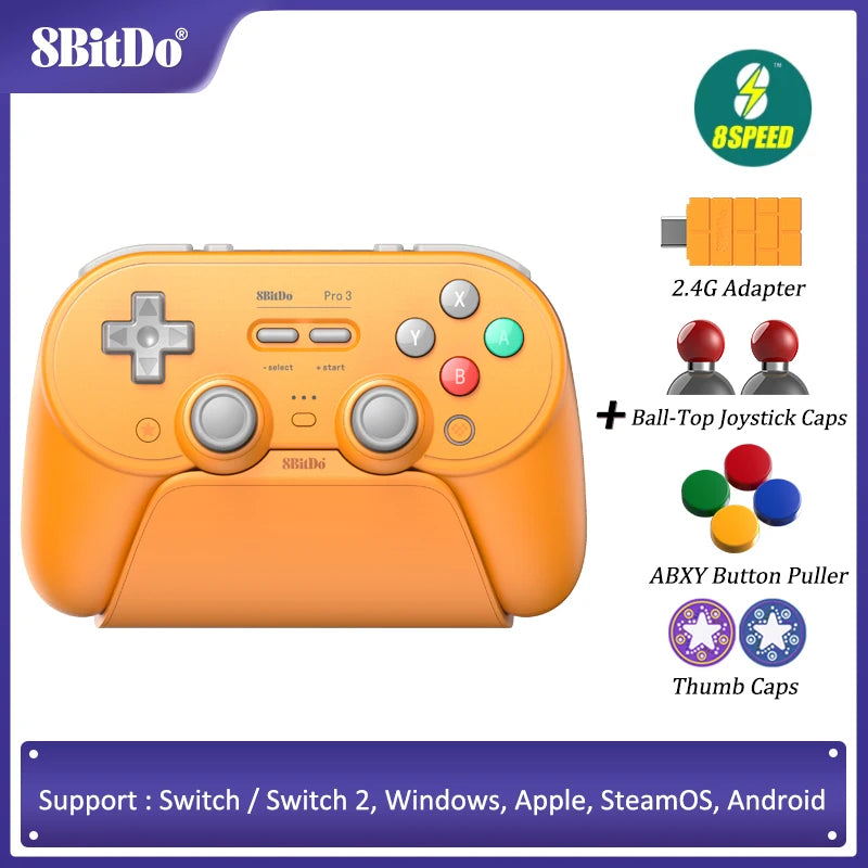 8BitDo - Pro 3 Bluetooth Controller for Switch 1/2 Windows, Apple, with TMR Joysticks, Switchable Triggers, Swappable Button