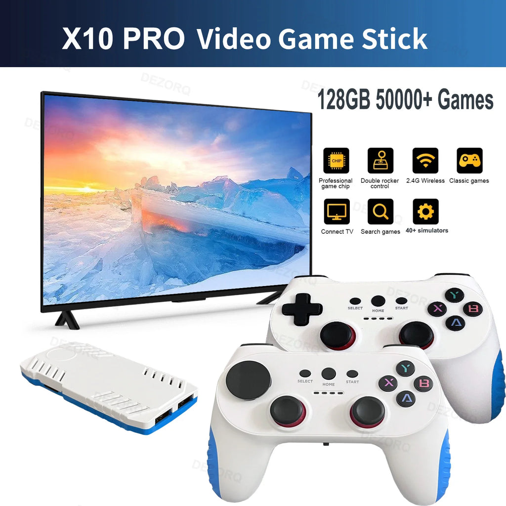Neue TV-Spielkonsole 128G Eingebaute 50000 Retro-Spiele 50 Emulatoren Videojuegos Consola Dual Wireless Gamepad X10 Pro Game Stick 4K 