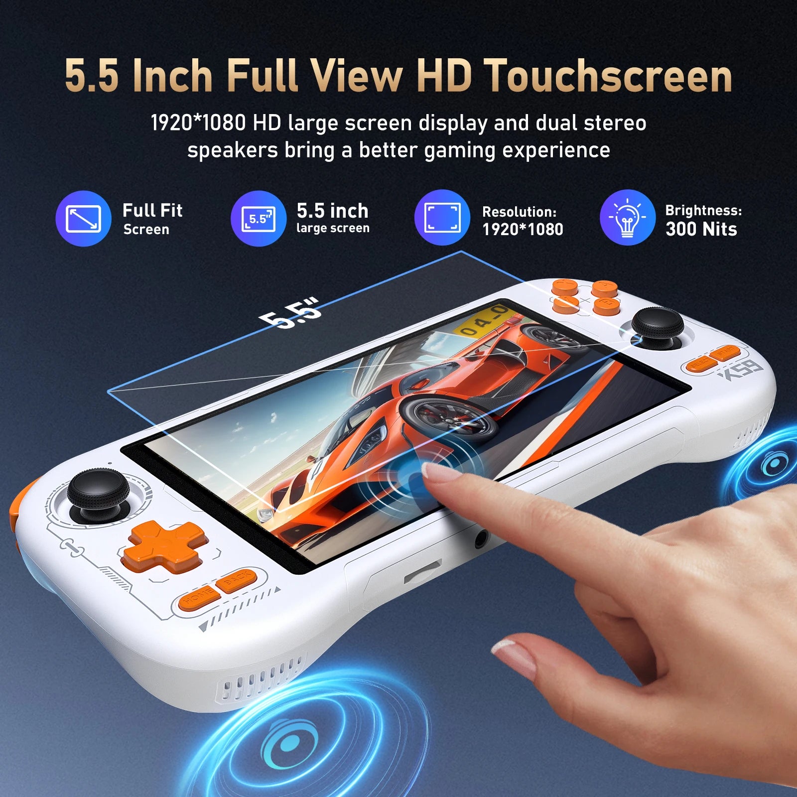 K59 Handheld Game Console 5.5'' 1080P Screen 50 Emulators for PS1/PSP/DC/SS Android14 5000mAh WIFI5 KINHANK Retro Game Player
