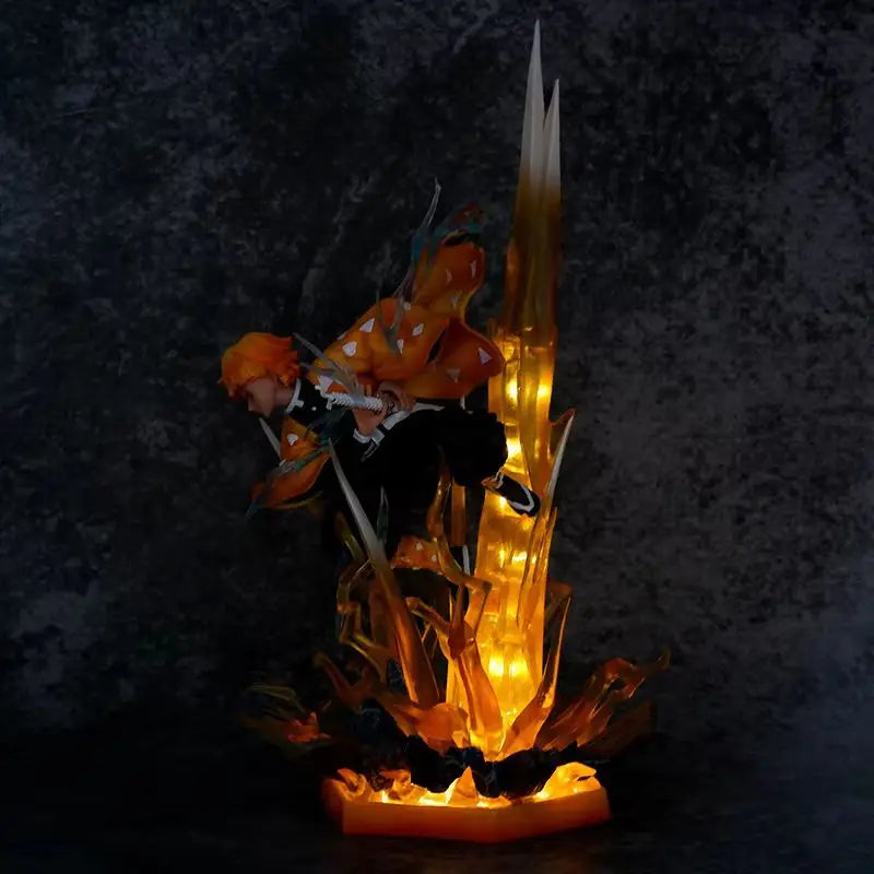 35CM Demon Slayer Figur Agatsuma Zenitsu Doppelköpfe mit LED Anime Statue PVC Action Figur Dekoration Modell Spielzeug Weihnachtsgeschenk