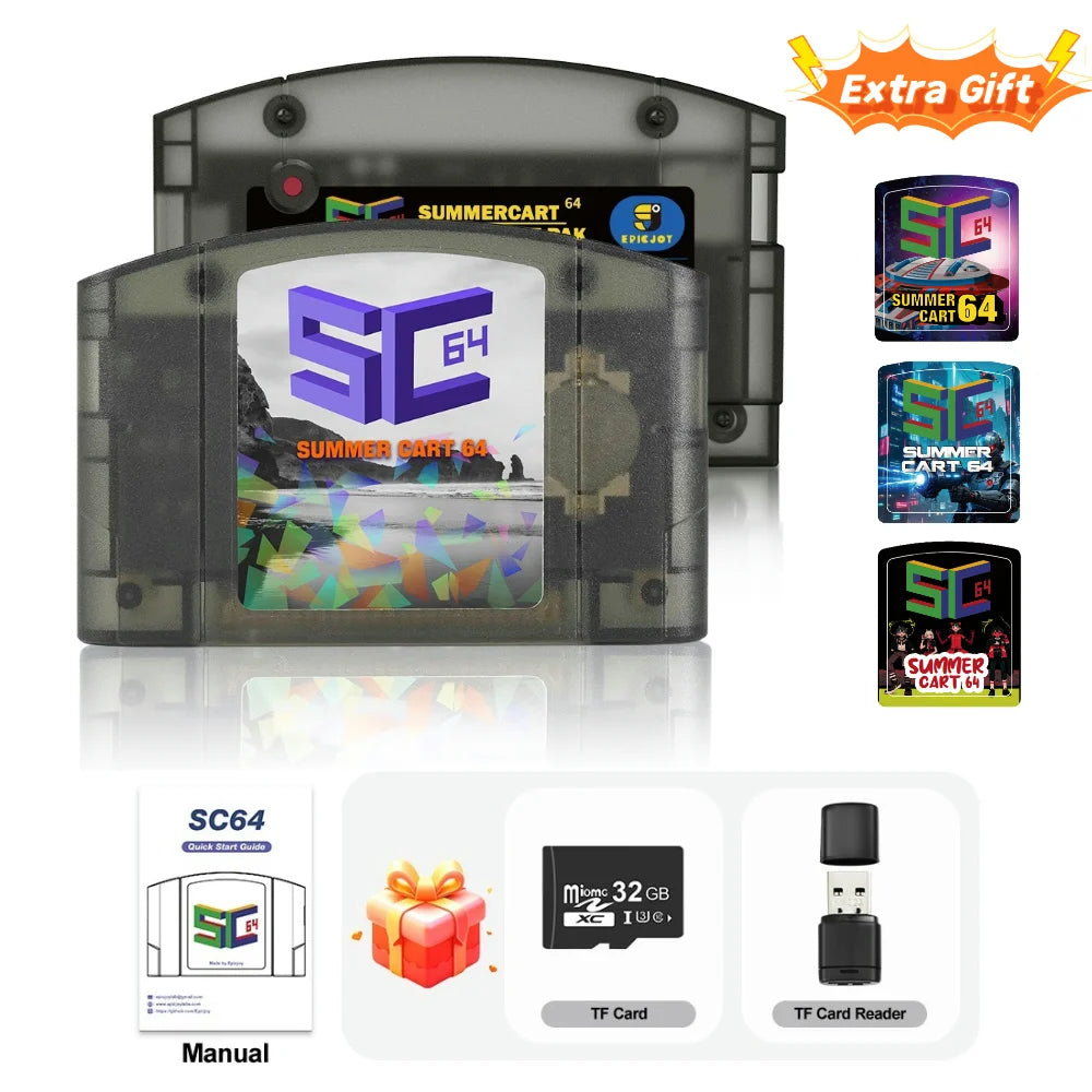 SummerCart 64 Open Source N64 For Nintendo 64 Game Card free 32GB SD Card 5400+games Compatibility Support 64DD Games