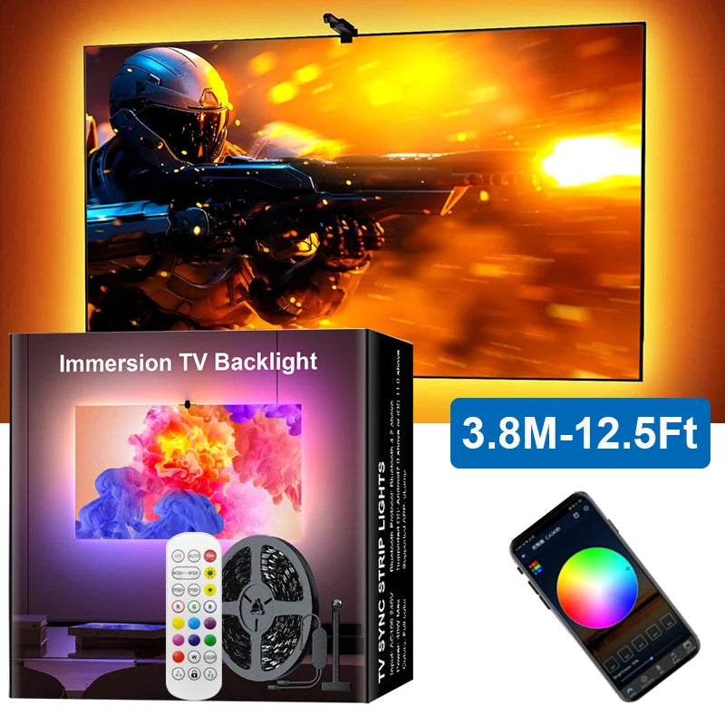 LED подсветка за компютър/телевизор RGBIC LED лента със сензор за избор на цвят, управление чрез приложение, синхронизиране на музика, интелигентна лампа за гейминг атмосфера.