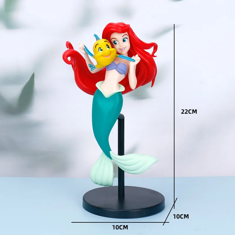 22cm Anime Disney Princess  Mermaid Ariel PVC Action Figures Model Car Cake Decorations Dolls Toys Kids Gifts