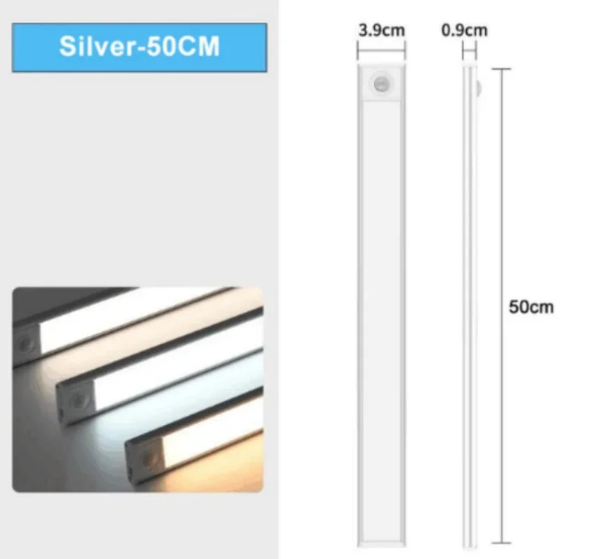 LED Cabinet Light USB Type-C Rechargeable Motion Sensor Led Lamp for Kitchen Wardrobe Cabinet Lighting 20cm/30cm/40cm/50cm
