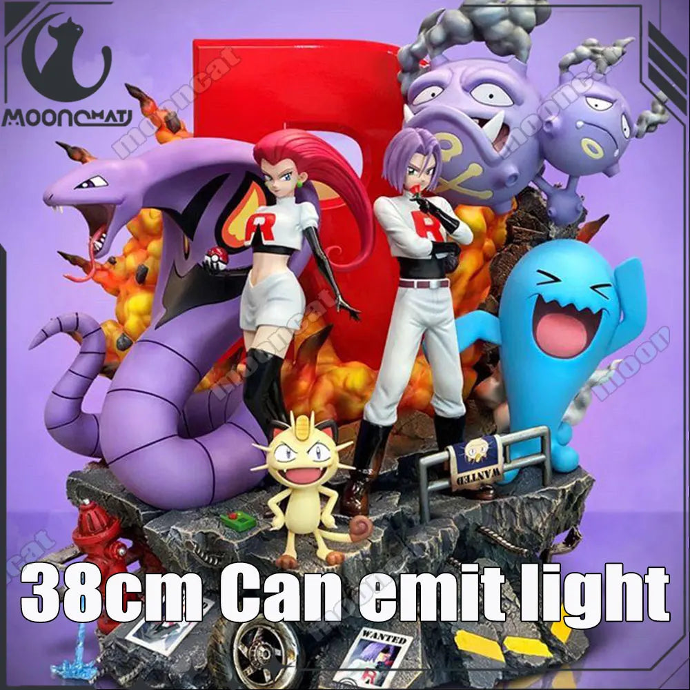41cm Pokemon Evolution Figure Anime Figures With Led Light Statue Ash Ketchum Figures 38cm Egg Rocket Team Collection Model Toys