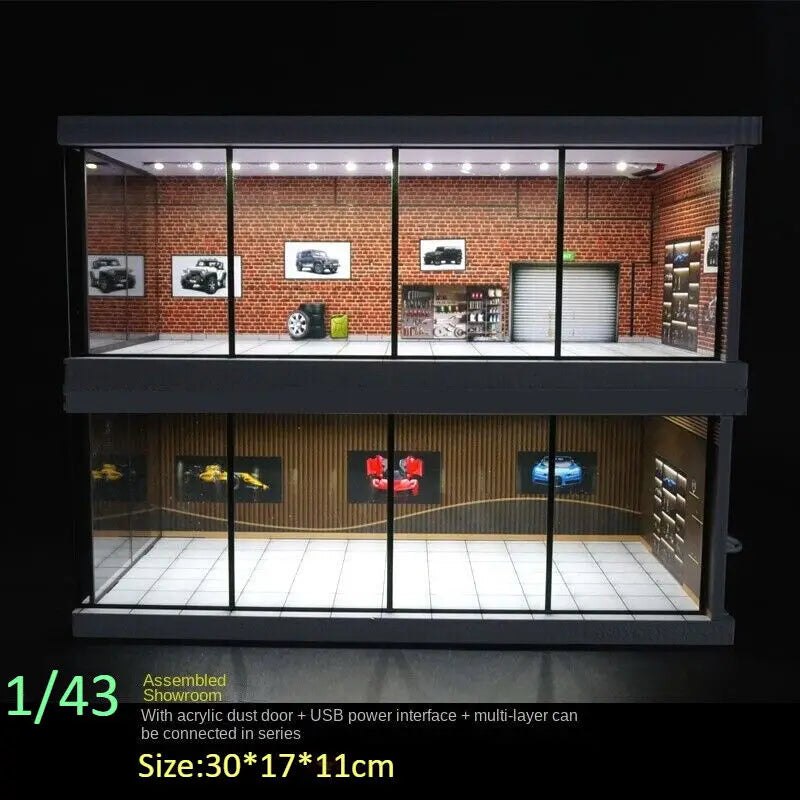 1: 43 Diorama Car Garage Model LED Lighting  Car Showroom Parking Lot Scene Display Models Toys