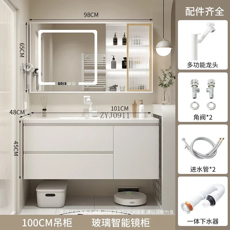 **Nordic Bathroom Vanity Cabinet With Ceramic Sink Combination Set Modern Floor Cabinet Washstand Stone Slab One Basin Hand Wash