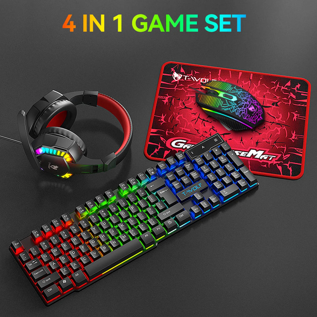 RGB USB клавиатура и мишка Геймърски слушалки Комбинации 4 в 1 английска геймърска кабелна клавиатура и мишка Комплект с подложка за мишка и слушалки
