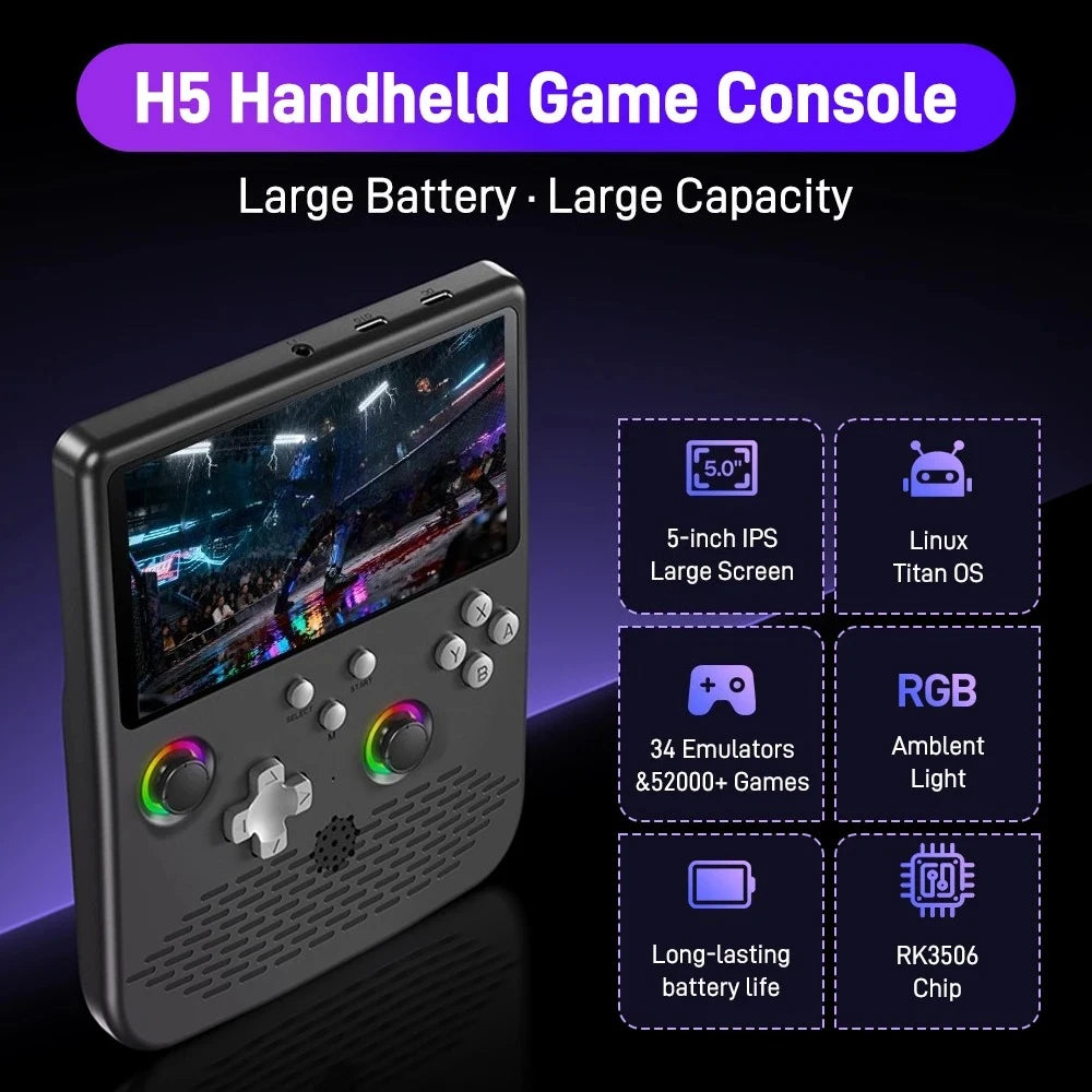 H5 Retro Games Console 4000mAh 5-inch IPS Screen Video Game Console 15000 Games Portable Game Player Supports 34 Simulator