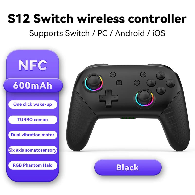 Wireless Controller RGB For Nintendo Switch OLED / Lite Console Pro Gamepad with 600/1000Mah Battery Programmable Turbo Function