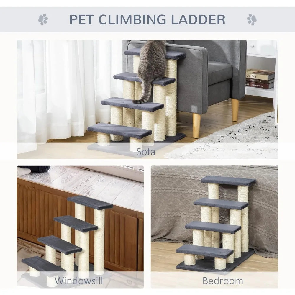 Cat Tree with 4 Steps for High Beds Couch, Cute Stair Shaped Cat Tree for Indoor Cats or Dogs w/Sisal Scratching Post, Climbing