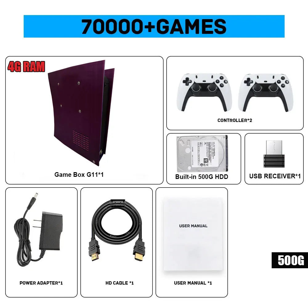 Win11 Game Console G11 70000+Classic Games 2T HDD 4K HD For WII PSP PS2 XBOX SATURN Wireless Controller 4G/8G Support 4 Player