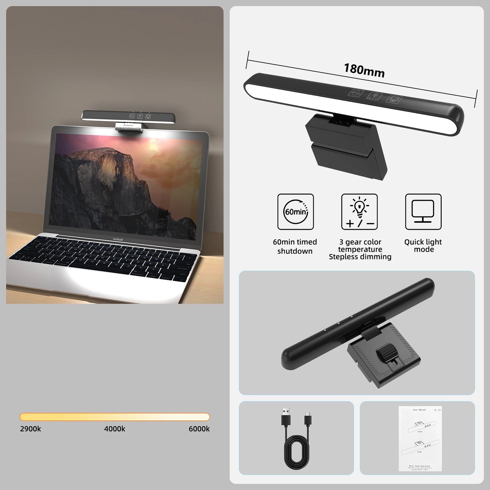RGB Curved Screen Monitor Light Bar Stepless Dimming Screen Hanging Light Atmosphere LED Laptop Computer Table Lamp Bar Monitor