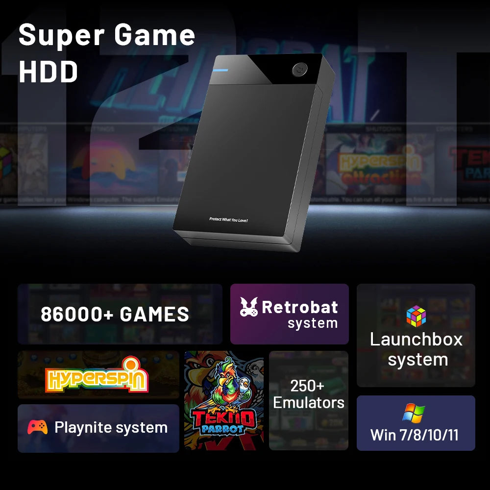 Super Console12T HDD with Hyperspin Launchbox Retrobat Playnite TeknoParrot for PS3 PS2 PSP WII WIIU with 86000+ Games Hard Disk