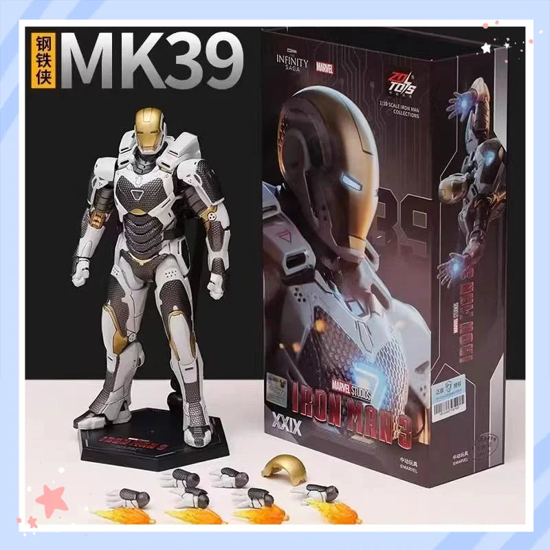 ZD Toys Marvel Iron Man MK2 Action Figure 18cm 20 Articulated Joints With Illuminated Charging Hall Of Armor Extra Hands