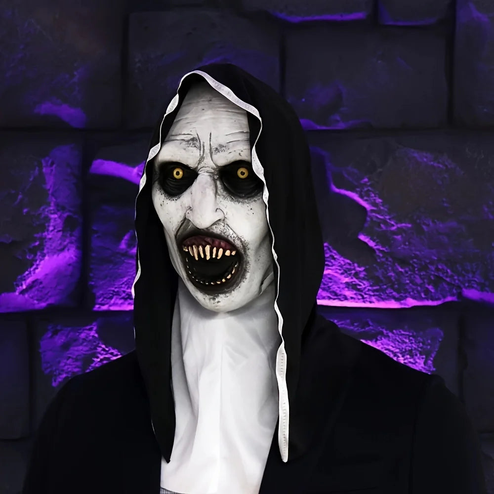 1Pcs Mask Frightening Nun Costume Synthetic Latex Street Style Horror Accessory Realistic Details Halloween Horror Theme Events