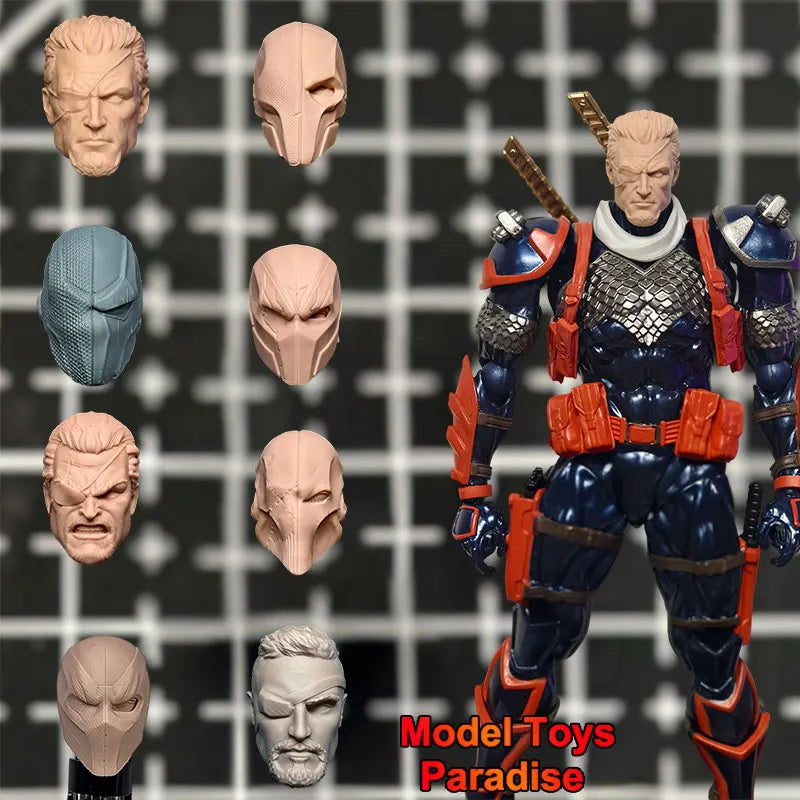 Unbemalter DIY 1/12 Men Soldier Anime Deathstroke White Model Head Antihero Wilson Head Sculpt passend für 6-Zoll-Actionfigurenkörper