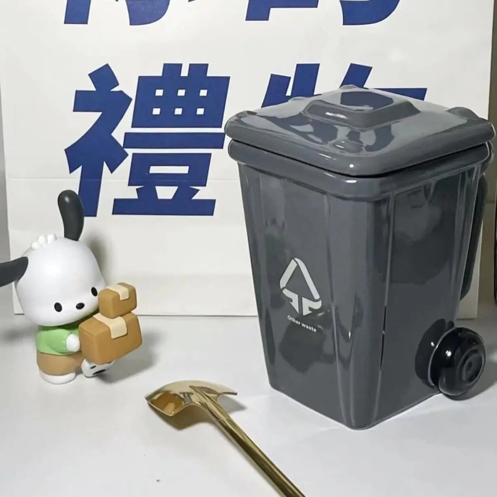 Funny Trash Can Ceramic Mug, Trendy Green Office Coffee Mugs, Breakfast Milk Oat Cups, Couple Water Cup,Birthday Gift Kawaii Cup