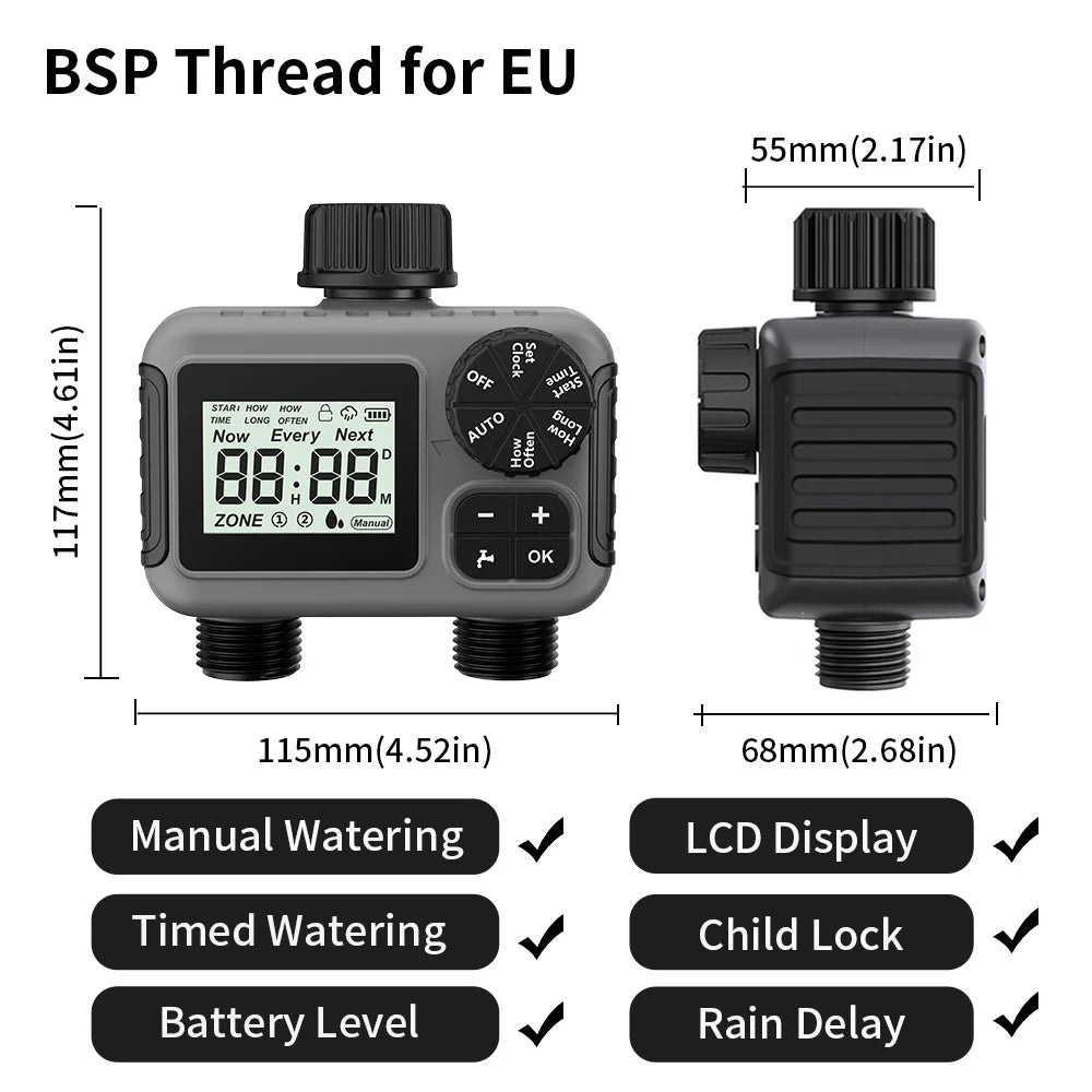 TNCE 1/2-Wege-Sprinkler-Timer, programmierbares Gartenbewässerungssystem, Bewässerungssteuerung für Rasenhof-Tropfsysteme, IPX5