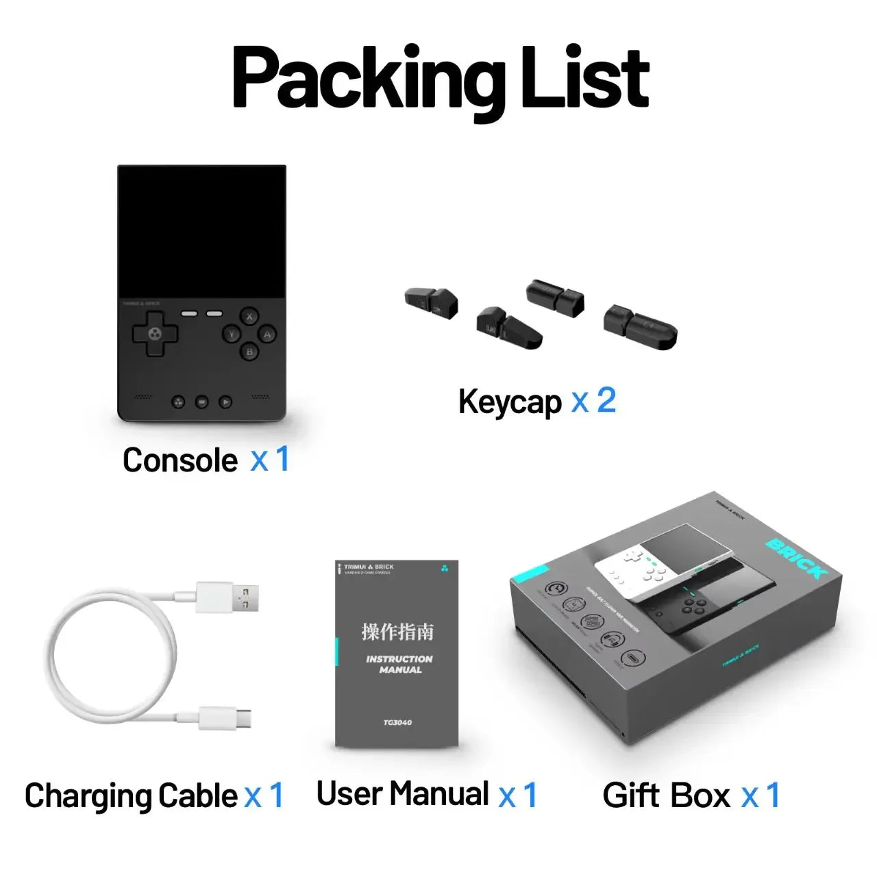TRIMUI BRICK Portable Retro Game Console 400PPI IPS Screen Linux System 3000mAh Long-life Battery Mood LED Effect Gift Keycaps