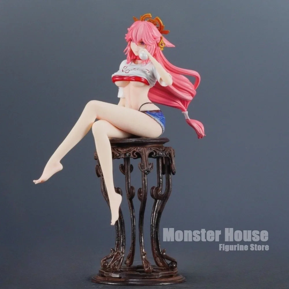 24cm/9.45in Anime Genshin Impact Figure Yae Miko Action Figures Pvc Statue Desktop Ornamen Collection Model Toys Gifts