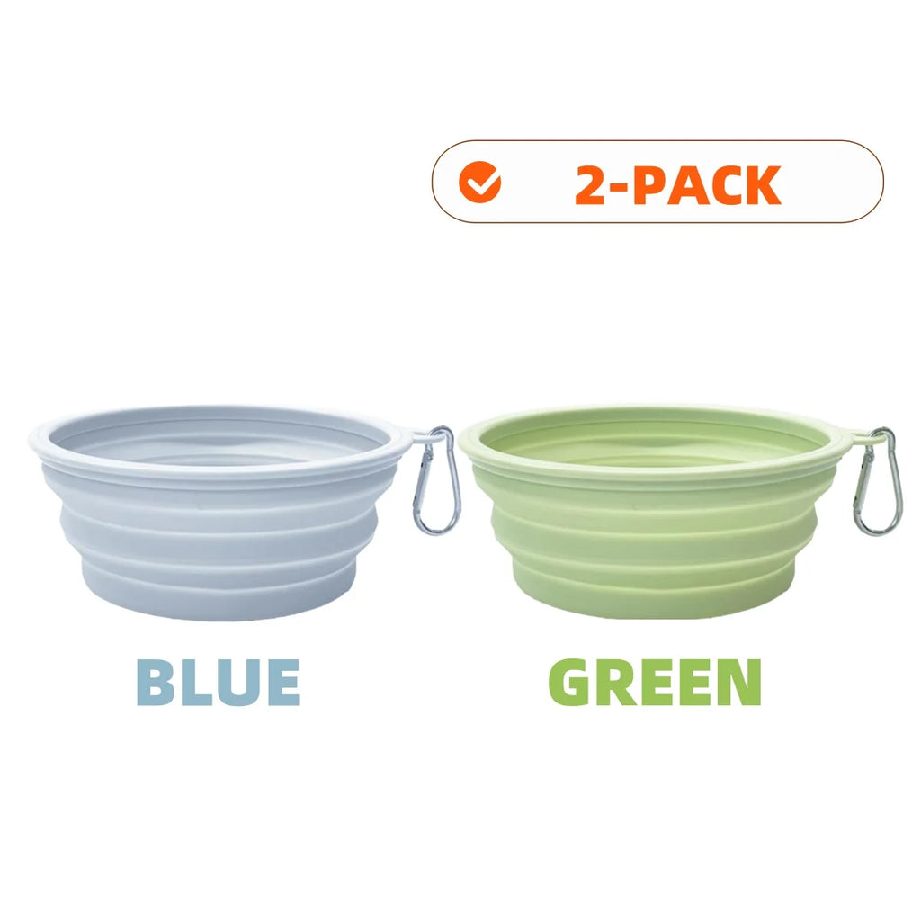 2er-Pack faltbare Silikon-Futter- und Wassernäpfe für Hunde, ideal für Outdoor-Camping und Reisen, mit Karabinerhaken