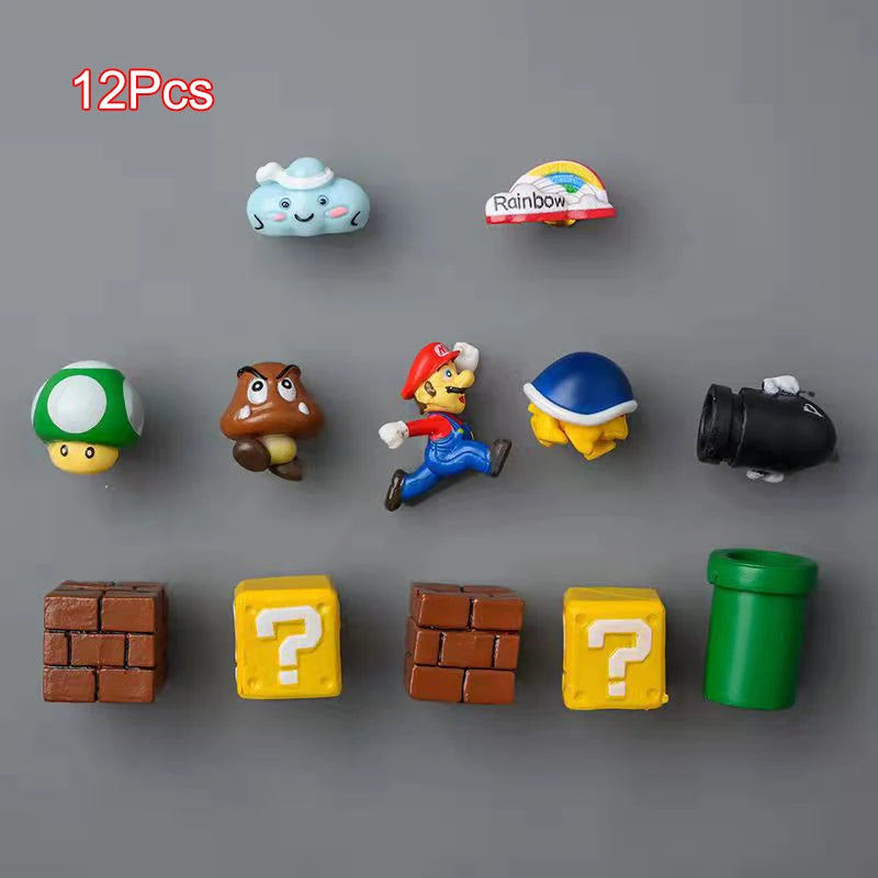 Super Ma Bros DIY Fridge Scene 3D Magnets Refrigerator Decoration Bullet Mushroom Turtle Wall Sticker Set Home Collection Gift