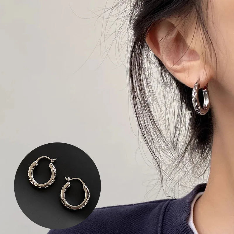 VENTFILLE 925 Sterling Silver Chunky Hoop Earrings for Women Geometric Circle Punk Ear Jewelry Party Gifts 2023 New Dropshipping