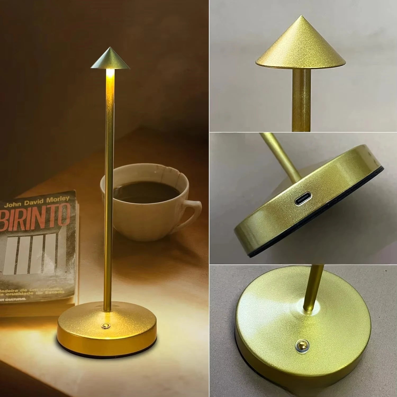 LED Mushroom Spike Table Lamp Touch Tri-Color Dimmable Desktop Decor Lamp Rechargeable Table Lamp Bar Hotel Atmosphere Lighting