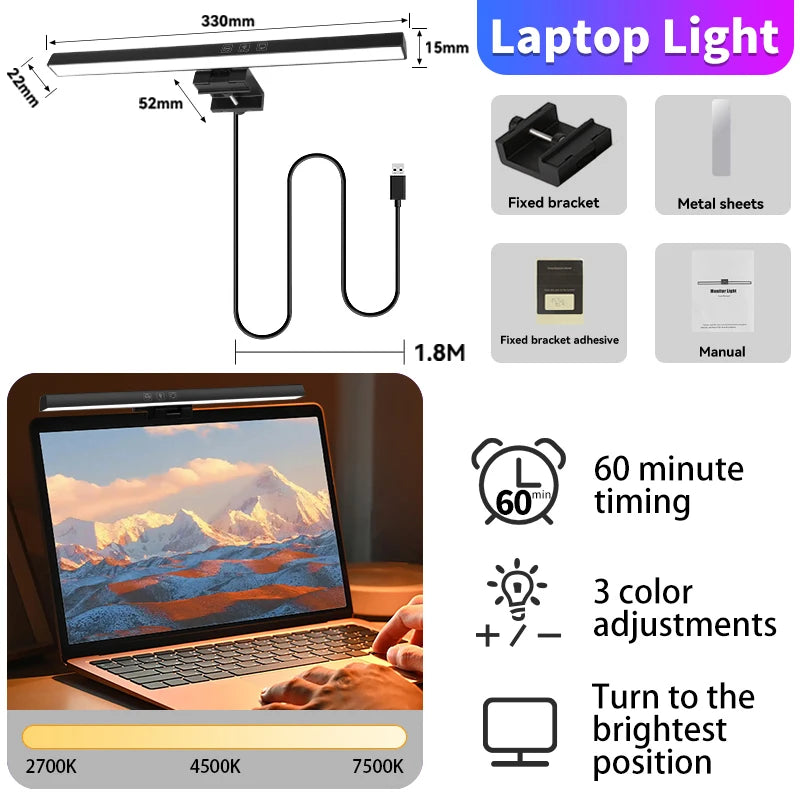 Curved LED Monitor Light Bar USB Rgb PC Screen Lamp Stepless Dimming Backlight Hanging Laptops Gaming Gamer Office Lighting