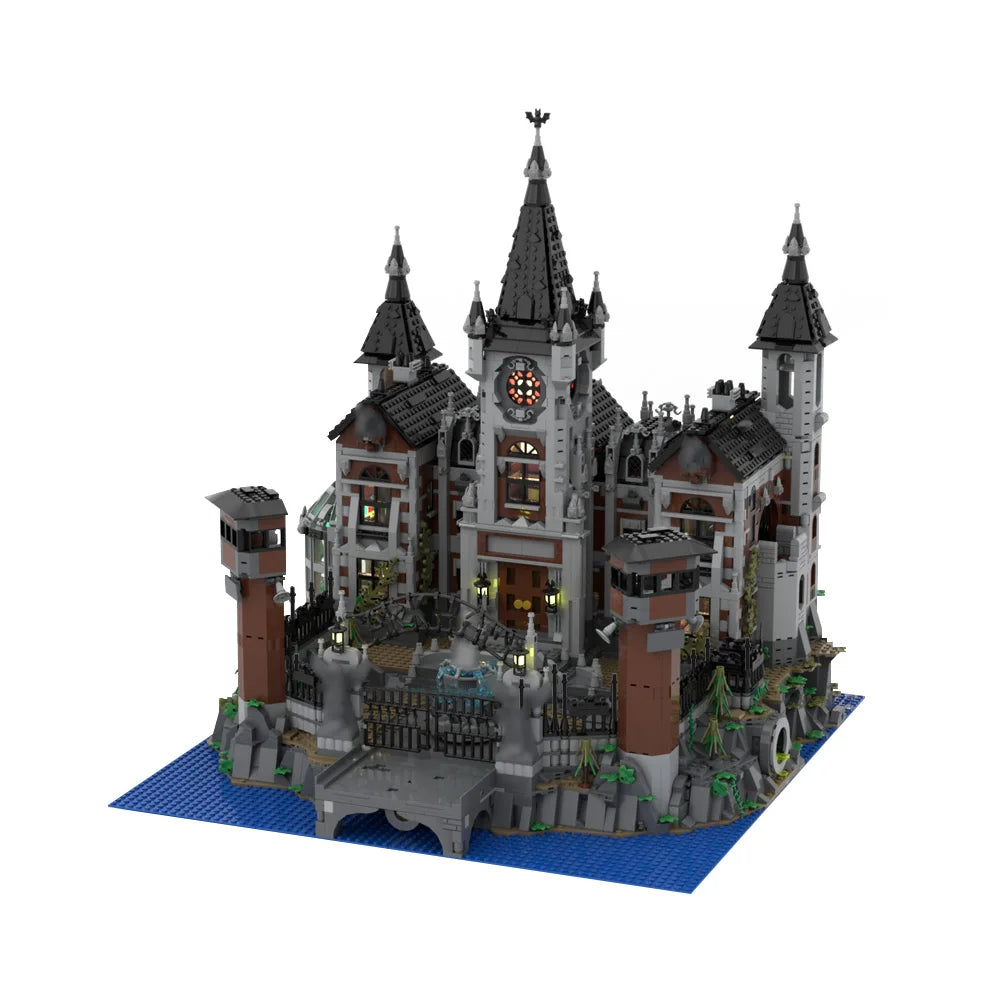 MOC Anime Series Gotham City Arkham Asylum Hospital Building Blocks Model Arkham Asylum Hospital Prison Bricks Toys Kids Gifts