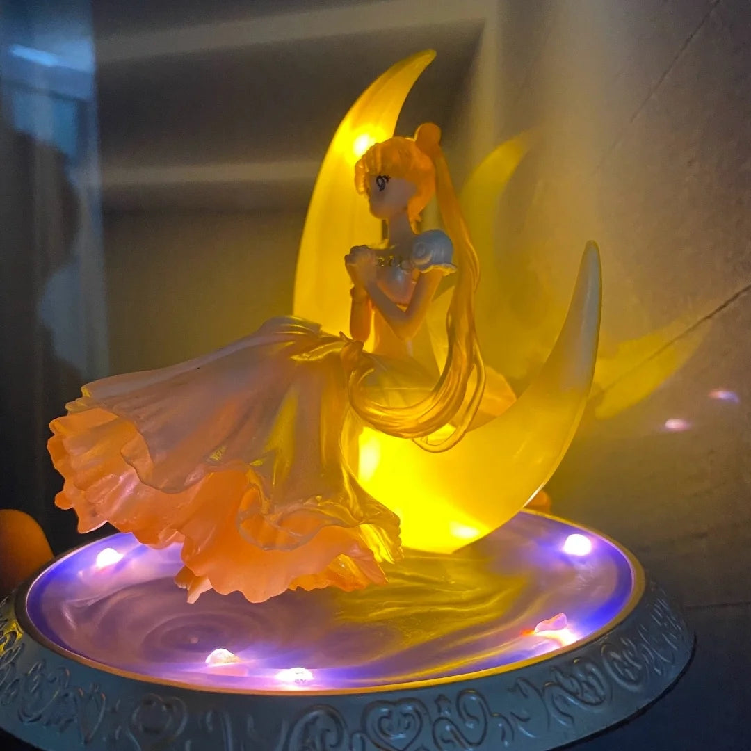 Sailor Moon Ornament Anime Surrounding Aesthetic Figure Model Glowing Night Light Room Desktop Decoration Cute Toy Children Gift
