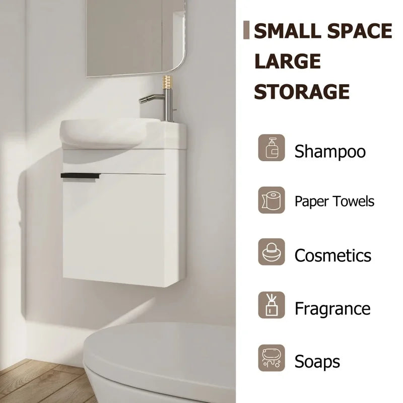 16 Inch Soft Close Bathroom Vanity with Sink for Compact Spaces