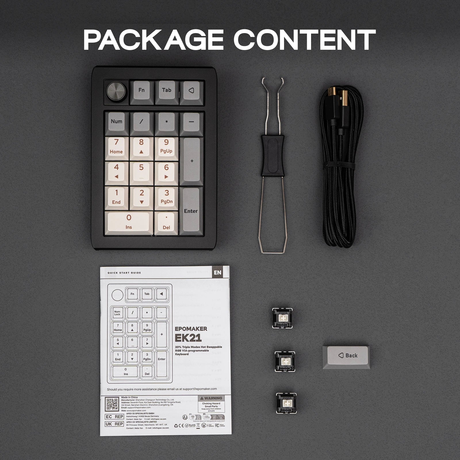 EPOMAKER EK21 VIA 20 % Dichtung, verkabelt/Bluetooth/2,4 GHz kabellos, NKRO-Nummernblock, Knopf aus Aluminiumlegierung, 1000 mAh Akku für Win/Mac/Gaming