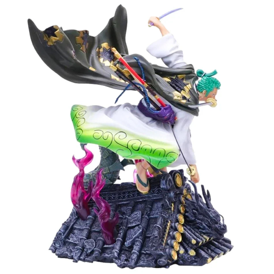 One Piece Figure 22cm Roronoa Zoro Roof Sauron Three-Knife Fighting Skill Anime Action Model Decorations PVC Toys Birthday Gifts