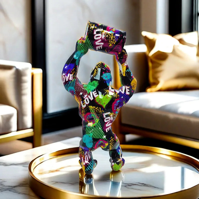 ERMAKOVA Kreative Harzskulptur Gorilla Dekoration Lift The Bucket Gorilla Figur Statue Wohnzimmer Schrank Dekor