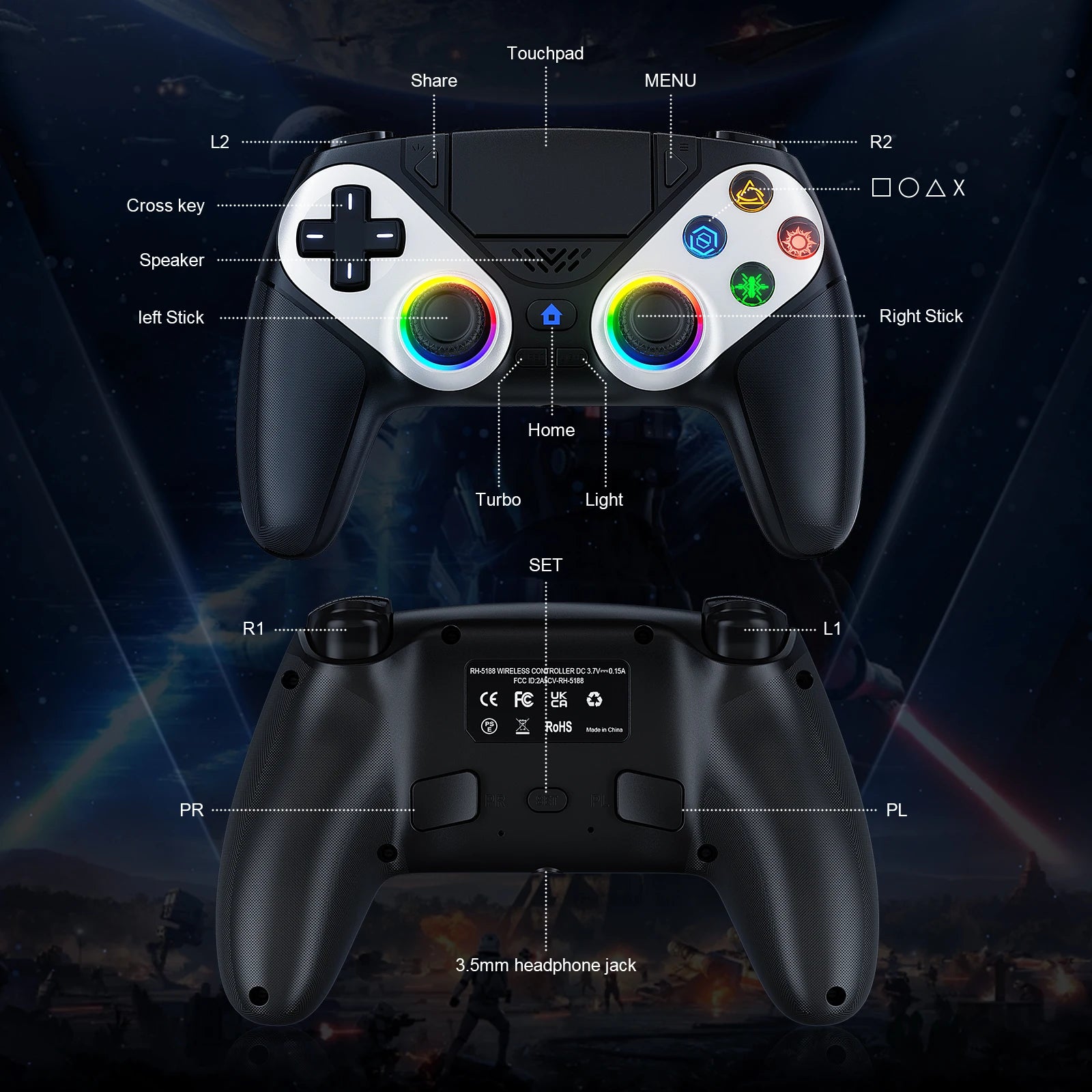 Bluetooth Gamepad For Playstation 5 Wireless Controller PS5 Console Gaming Controller  With Turbo Dual Sense Vibrate Programming